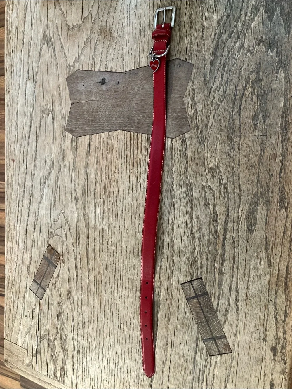 Coach Red Leather Dog Collar With Charm
